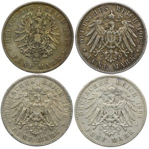 Niemcy, Saksonia, 5 marek 1875-1903 (4szt.)