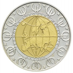 Czechy, medal-wydany z okazji wprowadzenia waluty Euro - rok 2002, (bimetal-złoto 999 waga 6,22g, srebro 999 waga 6,04g)