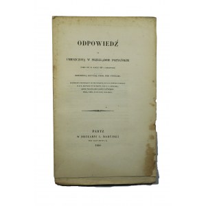 KUBALA Mikołaj Ambroży - Odpowiedź na bezimienną krytykę pisma, Paryż 1859