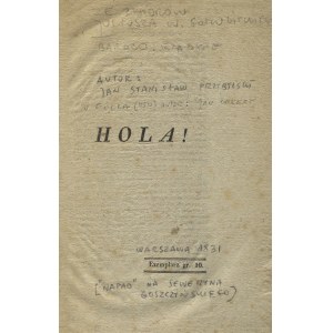 DEKERT, Jan - Hola! [Warszawa 1831], b. druk. 21 cm, s. [2], 29; opr. współcz.: psk. Wyd. anonimowe...