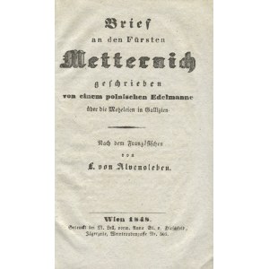WIELOPOLSKI, Aleksander - Brief an den Fürsten Metternich...