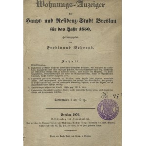 [WROCŁAW] Wohnungs-Anzeiger der Haupt- und Residenz-Stadt Breslau für das Jahr 1850 / hrsg...