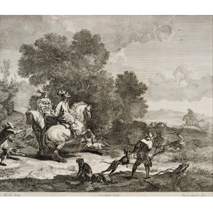 DANCKERTS, Dancker (1634-1666) - Polowanie par force. Akwaforta 38,5x45 cm (w świetle passe-partout), sygn...