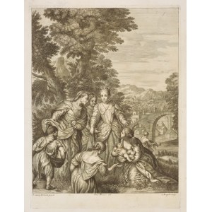 MOGALLI, Cosimo (1667-1730) - Znalezienie Mojżesza. Miedzioryt 50x37 cm (odcisk), na arkuszu 59x44,5 cm, sygn...