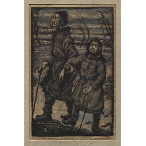 ŻURAWSKI, Władysław (1888-1963) - „Za chlebem”. 1932. Drzeworyt kolor. akwarelą, 20,8x13,2 cm, sygn...