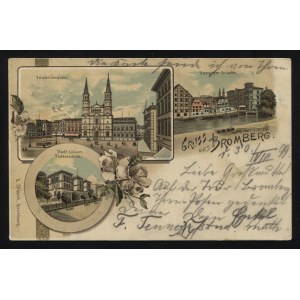 [BYDGOSZCZ] Gruss aus Bomberg. E. Stössel, Bromberg. [1899]. 9x14 cm, litografia kolor. Korespondencja dat...