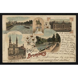 [BYDGOSZCZ] Gruss aus Bomberg. Ottmar Zieher München. [1903]. 9x14 cm, litografia kolor. Korespondencja dat...