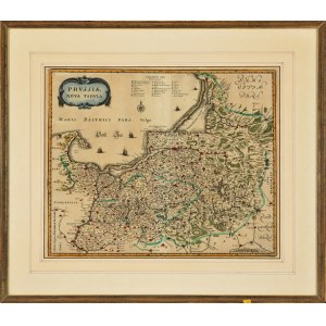 [PRUSY] Prussiae Nova Tabula. [Frankfurt a. M. 1652, Matthäus Merian]. Miedzioryt ręcznie kolor. 29x35...