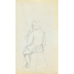 Jacek MALCZEWSKI (1854-1929), Mężczyzna siedzący tyłem w uniformie palący fajkę