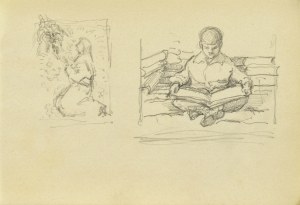 Józef PIENIĄŻEK (1888-1953), Dwa szkice: Modląca się, Chłopiec nad książką