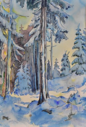 Jan Wałach (1884-1979), Zimowy las w okolicach Istebnej, 1961