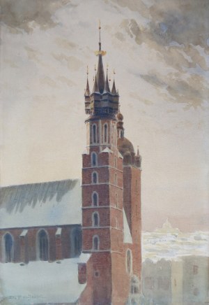 Stanisław Ignacy Fabijański (1865-1947), Widok na wieże kościoła Mariackiego w Krakowie