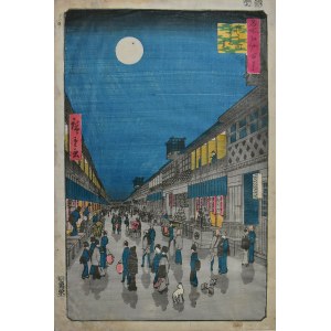 Utagawa Hiroshige (1797-1858), Widok ulicy Saruwaka w nocy. Saruwaka-machi yoru no kei