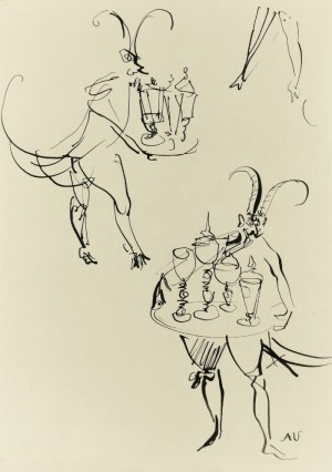 Antoni UNIECHOWSKI (1903-1976), Szkice rogatej postaci z tacą