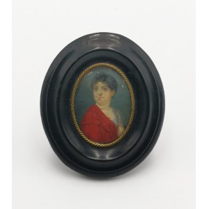 Autor nieokreślony, XIX w., Kobieta w czerwonym płaszczu - miniatura