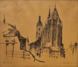 Jan RUBCZAK (1884-1942), Widok na kościół Mariacki w Krakowie, 1935