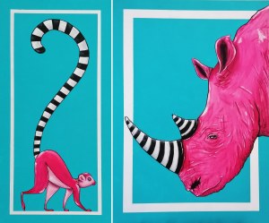 Aleksandra Lacheta, Lemur i nosorożec (dyptyk), 2021