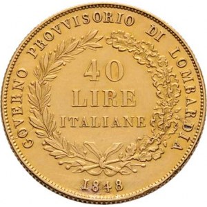 Revoluční vláda v Miláně, 1848 - 1849, 40 Lira 1848 M - stoj. Italie, italský opis / 3-řádk.