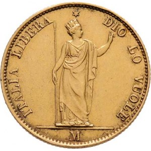 Revoluční vláda v Miláně, 1848 - 1849, 20 Lira 1848 M - stoj. Italie, italský opis / 3-řádk.