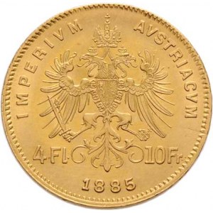 František Josef I., 1848 - 1916, 4 Zlatník 1885 (pouze 38.000 ks), 3.211g, nep.hr.,