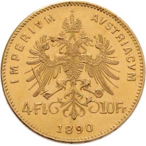 František Josef I., 1848 - 1916, 4 Zlatník 1890 (pouze 2.947 ks), 3.221g, nep.hr.,
