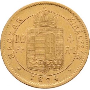 František Josef I., 1848 - 1916, 4 Zlatník 1874 KB (pouze 8.229 ks), 3.187g,