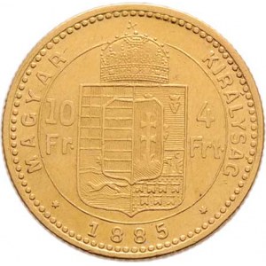František Josef I., 1848 - 1916, 4 Zlatník 1885 KB (pouze 64.000 ks), 3.196g,