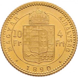 František Josef I., 1848 - 1916, 4 Zlatník 1890 KB - bez znaku Rijeky (pouze 29.000 ks