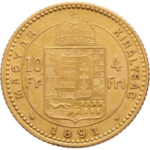 František Josef I., 1848 - 1916, 4 Zlatník 1891 KB - se znakem Rijeky (pouze 32.000