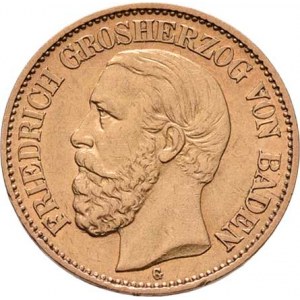 Německo - Baden, Friedrich I., 1856 - 1907, 10 Marka 1876 G, KM.264 (Au900), 3.957g, nep.hr.,