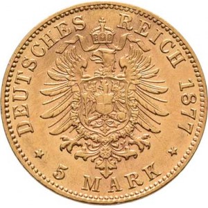 Německo - Bavorsko, Ludwig II., 1864 - 1886, 5 Marka 1877 D, KM.506 (Au900), 1.979g, nep.hr.,