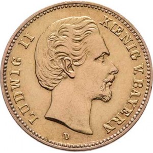 Německo - Bavorsko, Ludwig II., 1864 - 1886, 5 Marka 1877 D, KM.506 (Au900), 1.975g, dr.hr.,