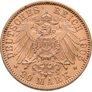 Německo - Bavorsko, Otto, 1886 - 1913, 20 Marka 1905 D, Mnichov, KM.513 (Au900), 7.955g,