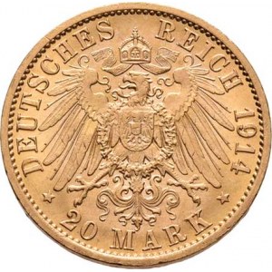 Německo - Prusko, Wilhelm II., 1888 - 1918, 20 Marka 1914 A - císař v uniformě, Berlín, KM.537