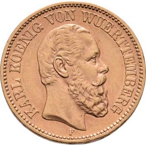 Německo - Württemberg, Karl I., 1864 - 1891, 20 Marka 1876 F, Freudenstadt, KM.625 (900), 7.942g,