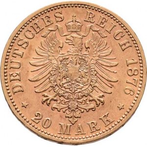 Německo - Württemberg, Karl I., 1864 - 1891, 20 Marka 1876 F, Freudenstadt, KM.625 (900), 7.942g,