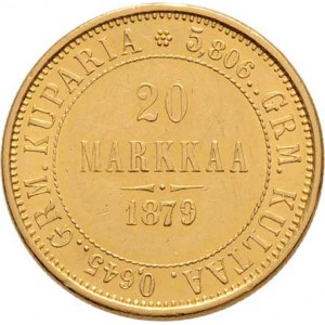 Finsko pod Ruskem, Alexandr II., 1855 - 1881, 20 Marka 1879 S, Helsinki, KM.9 (Au900), 6.437g,