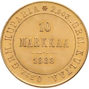 Finsko pod Ruskem, Alexandr III., 1881 - 1894, 10 Marka 1882 S, Helsinki, KM.8 (Ag900), 3.221g,