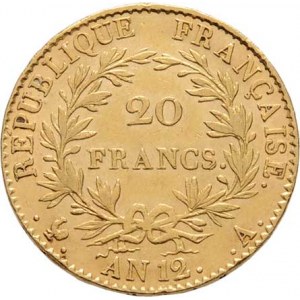 Francie, Napoleon I. jako první konsul, 1799 - 1804, 20 Frank, rok 12 = 1804 A, Paříž, KM.651 (Au90