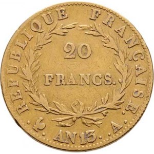 Francie, Napoleon I. jako císař, 1804 - 1814, 1815, 20 Frank, rok 13 = 1806 A, Paříž, KM.663.1 (Au9