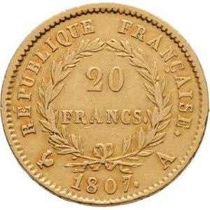 Francie, Napoleon I. jako císař, 1804 - 1814, 1815, 20 Frank 1807 A, Paříž, KM.A687.1 (Au900), 6.39
