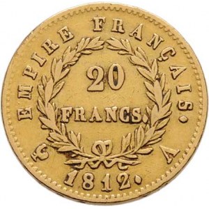 Francie, Napoleon I. jako císař, 1804 - 1814, 1815, 20 Frank 1812 A, Paříž, KM.695.1 (Au900), 6.453