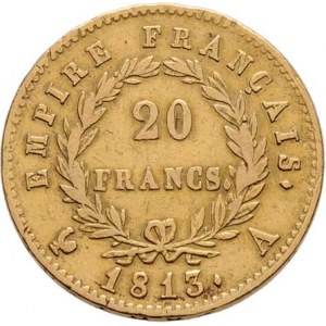 Francie, Napoleon I. jako císař, 1804 - 1814, 1815, 20 Frank 1813 A, Paříž, KM.695.1 (Au900), 6.383