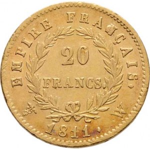 Francie, Napoleon I. jako císař, 1804 - 1814, 1815, 20 Frank 1811 W, Lille, KM.695.10 (Au900), 6.42