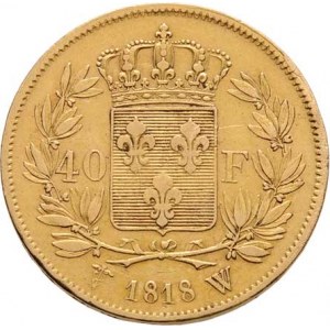 Francie, Ludvík XVIII., 1814 - 1824, 40 Frank 1818 W, Lille, KM.713.6 (Au900), 12.831g,