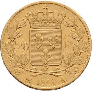 Francie, Ludvík XVIII., 1814 - 1824, 20 Frank 1818 A, Paříž, KM.712.1 (Au900), 6.417g,