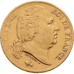 Francie, Ludvík XVIII., 1814 - 1824, 20 Frank 1824 A, Paříž, KM.712.1 (Au900), 6.415g,