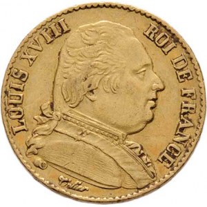 Francie, Ludvík XVIII., 1814 - 1824, 20 Frank 1814 K, Bordeaux, KM.706.3 (Au900, pouze