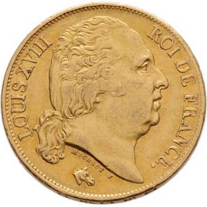 Francie, Ludvík XVIII., 1814 - 1824, 20 Frank 1818 W, Lille, KM.712.9 (Au900), 6.452g,