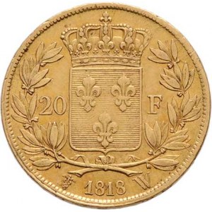 Francie, Ludvík XVIII., 1814 - 1824, 20 Frank 1818 W, Lille, KM.712.9 (Au900), 6.452g,